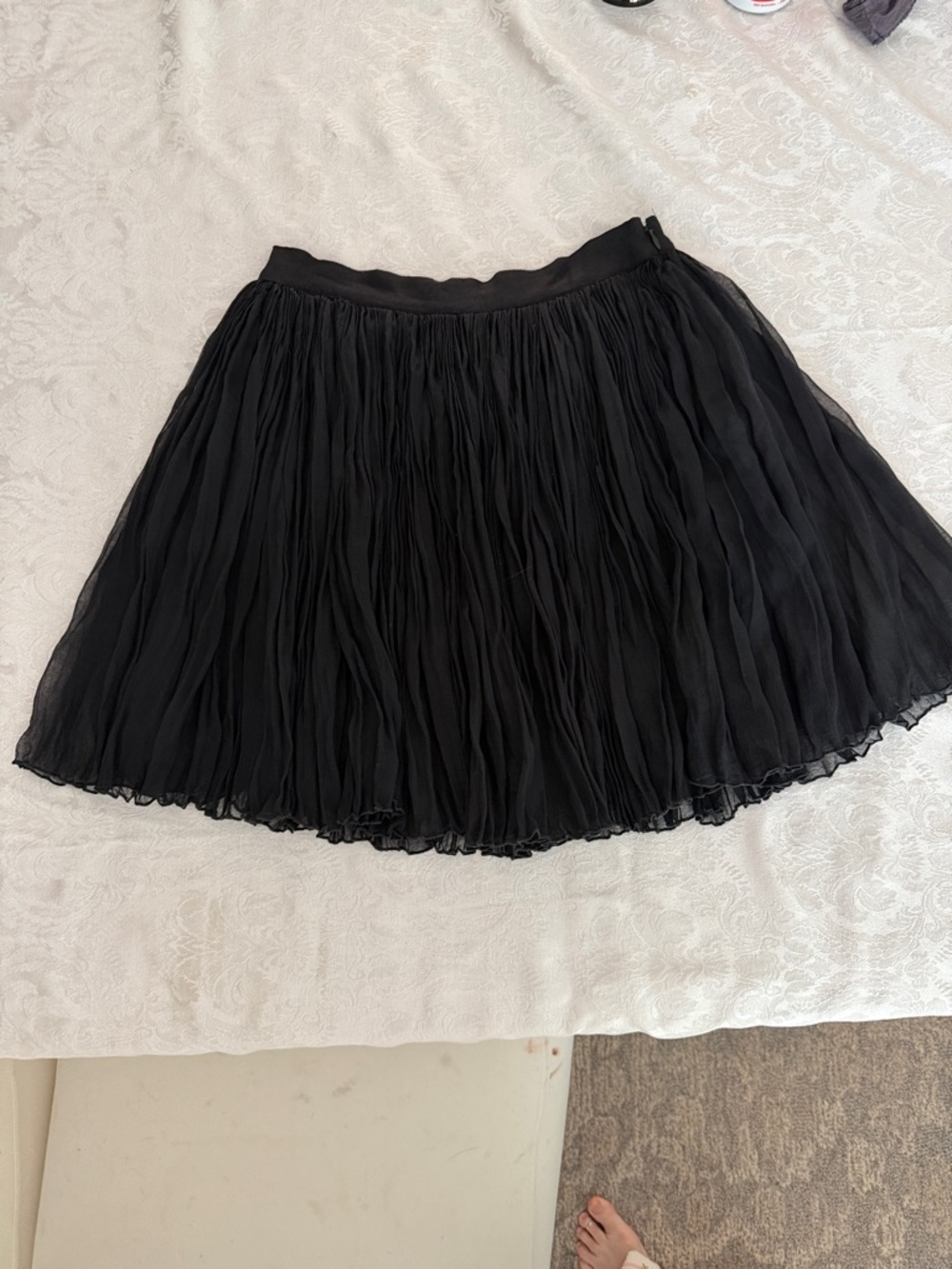 Adam Lippes Black Pleated Chiffon Skater Skirt